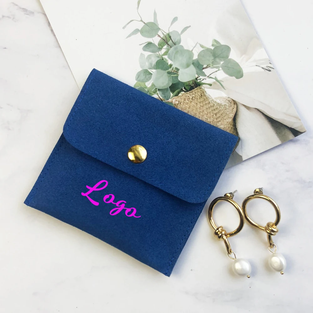 

100Pcs 9x9cm Custom Logo Velvet Jewelry Pouches Snap Compartment Microfiber Bags for Ring Earrings Necklaces Wedding Travel Gift