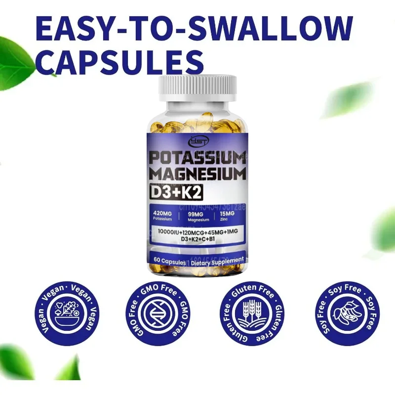 Potassium Magnesium Zinc Capsules Contain Vitamin D3 K2 Supplements,supporting Immunity and Promoting Energy Health. 60 Capsules