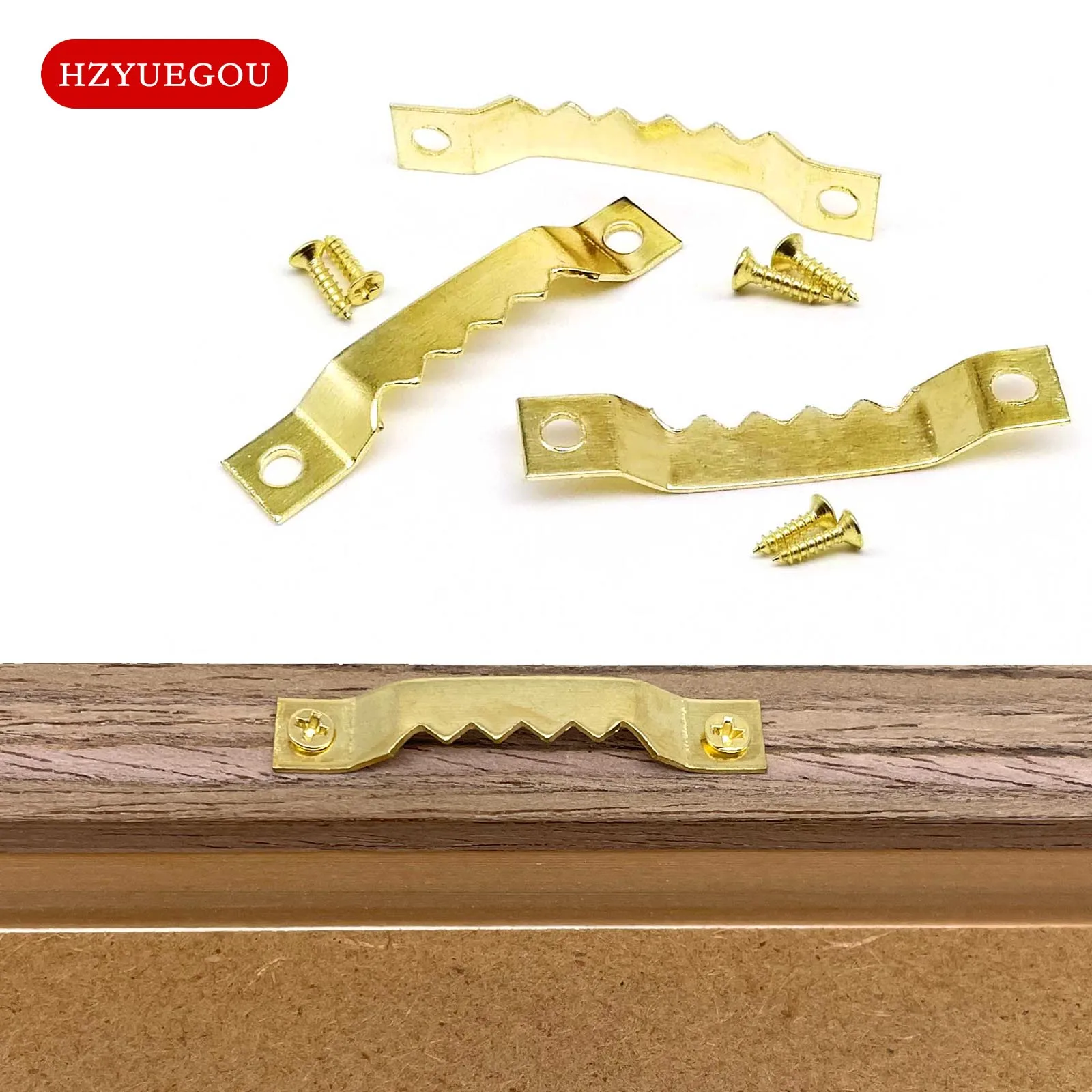 50 stuks fotolijst hanger zaagtandhaken met schroeven 7x40mm gouden zaagtand voor het ophangen van foto olieverfschilderij spiegel ijzer metaal