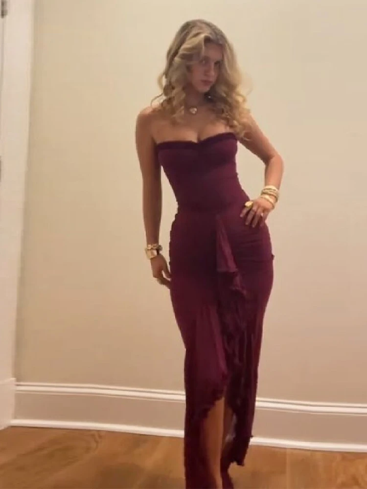 Lady Trendy Classical High Design Elegant Robe Formal Office Party Off Shoulder Long Dresses Shaping Irregular Ruffled Hem Gown