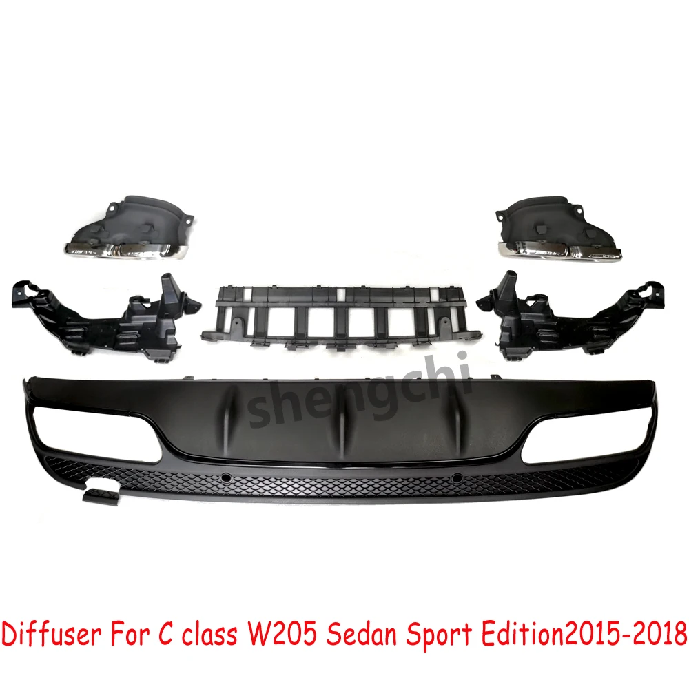 W205 AMG Style Rear Bumper Diffuser For Mercedes Benz C Class W205 4 Door Sedan Sport Edition 2015-2018 with 4-outlet Exhaust