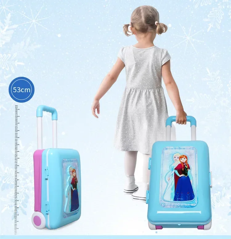 Disney-Frozen Trolley Case para crianças, 2 em 1, Playset de maquiagem, Simulação Kitchen Set, Play House, Brinquedos para meninas, melhor presente, Luzes LED