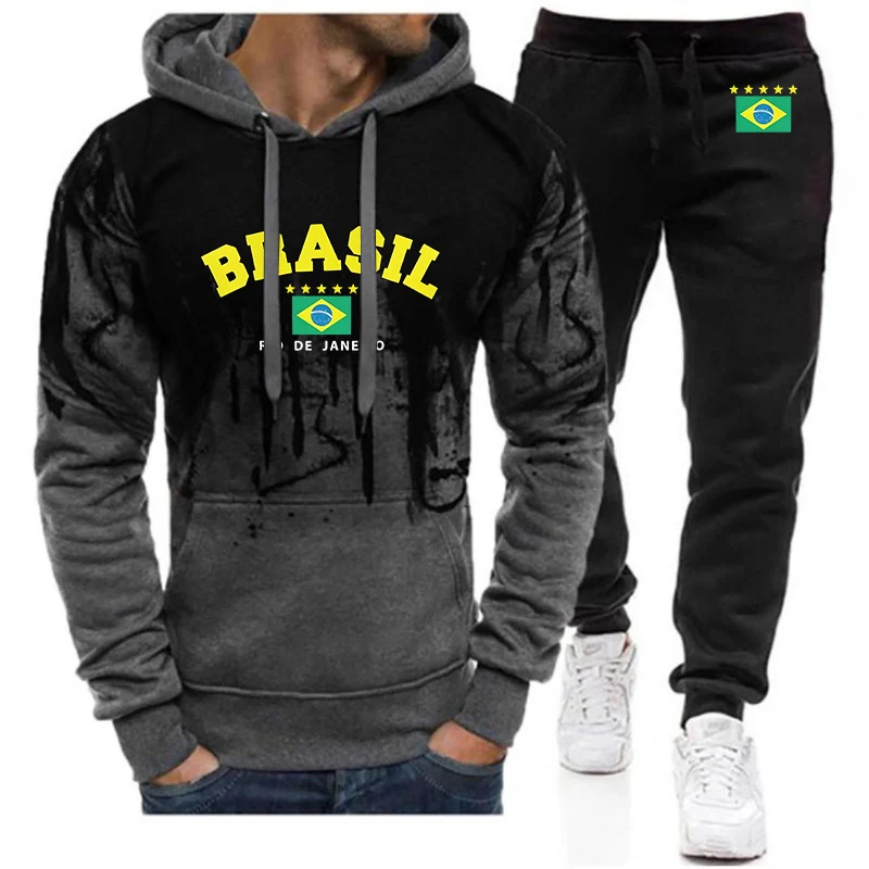 

Brazilian flag star logo Logo Print 2026 Men's Spring Autumn Simple Fashion Pullover High Quality Hoodies Pants Suits