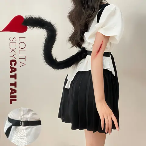 Ny handgjord liten demonhäxa kattsvans Lolita plysch älskling svans Halloweenfest Comic-Con Cosplay kostym rekvisita tillbehör 10 best sales Lilla Häxakademins cosplay - №4