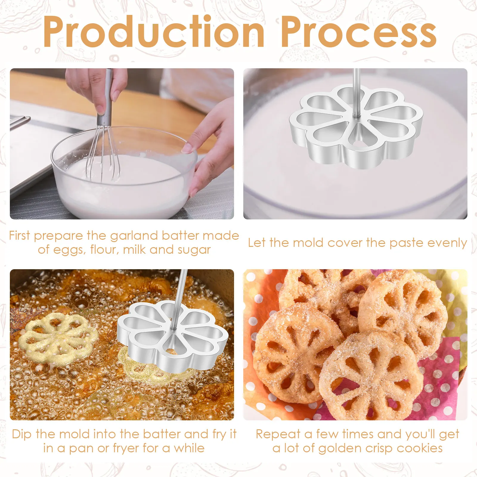 3Pcs Bunuelos Mold Set with 3 Wooden Handles Aluminum Alloy Rosette Molds Set Reusable Non-Stick Bunuelos Cookie Maker Mold