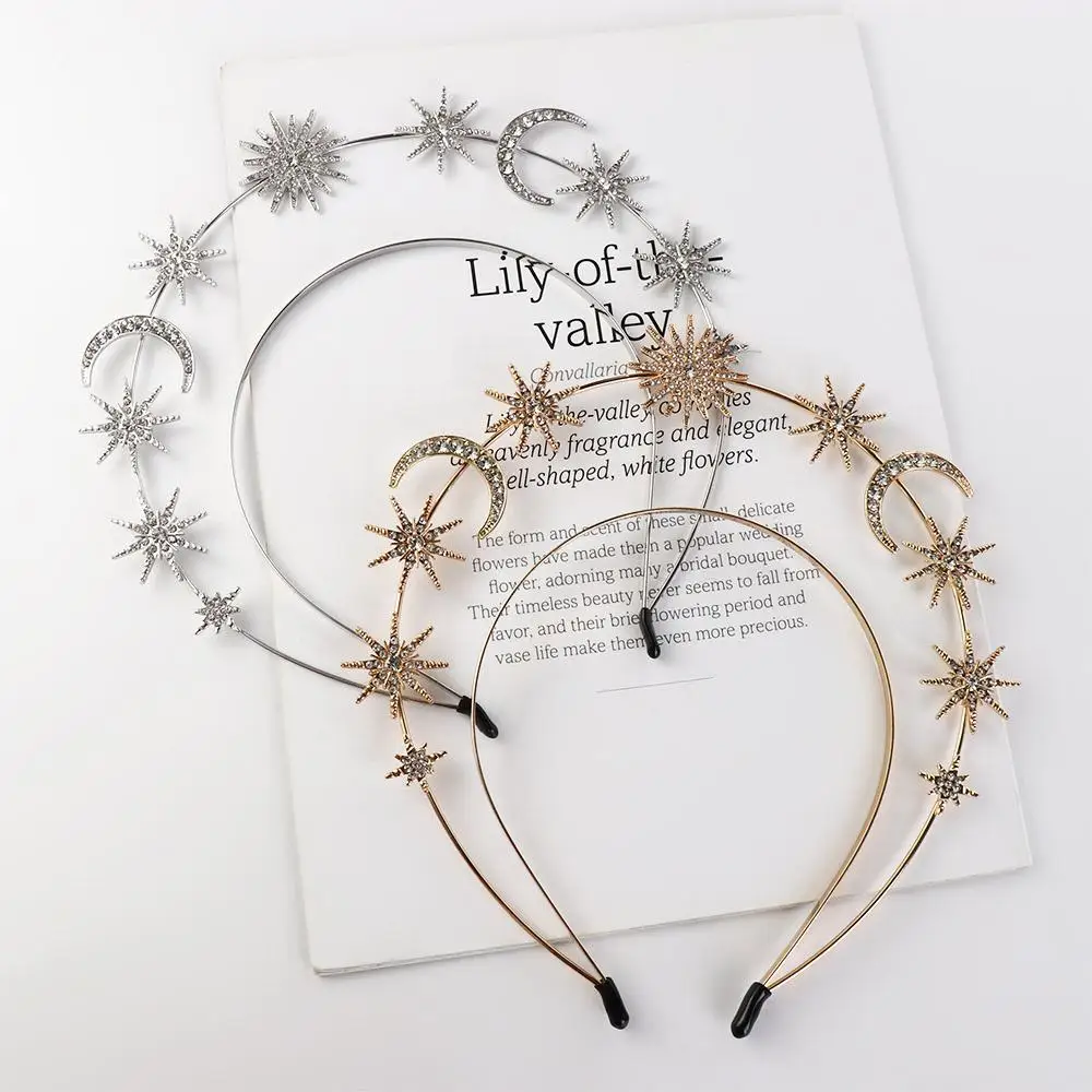 Vintage Metal Star Hair Hoop Silver bilayer Halo Crown Princess Bridal Hair Tiara Baroque Hairbands Head Jewelry