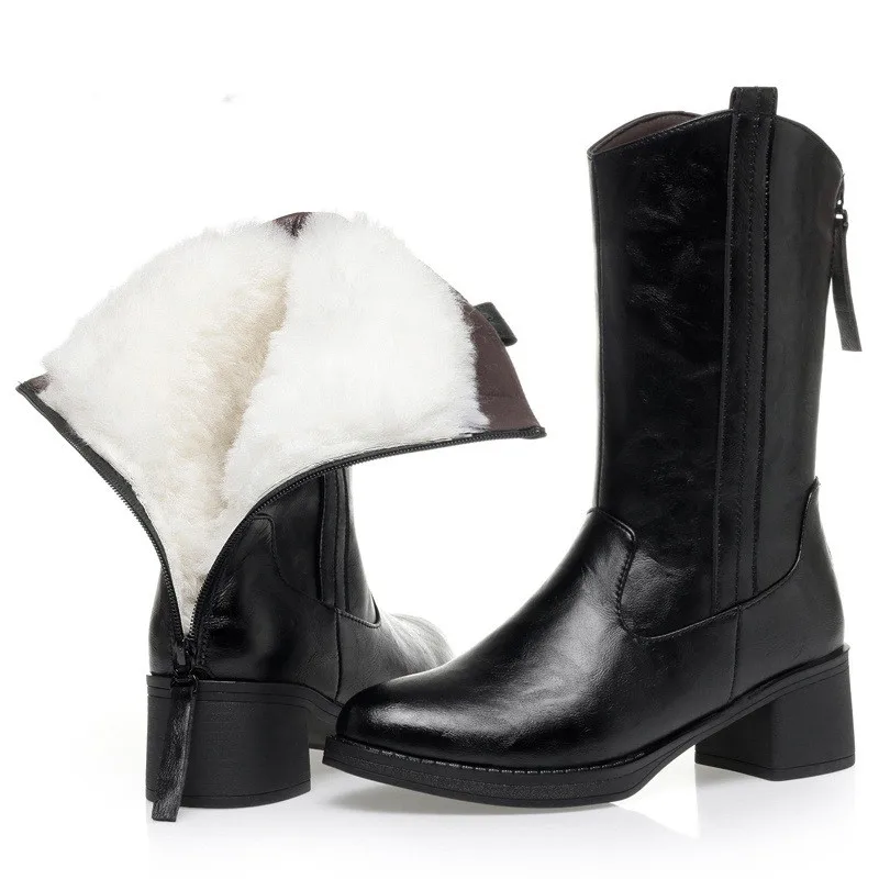 

AIYUQI Women's Knight Boots 2025 New Genuine Leather Women's Winter Boots Vintage Natural Wool Warm Mid Boots For Women