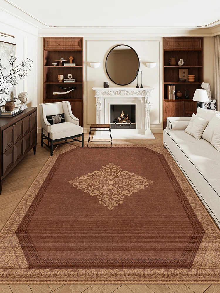 American Style Living Room Red Carpet Minimalist Vintage Sofa Tea Table Floor Mat Retro Chinese Style Bedroom Carpet Rugs Mat