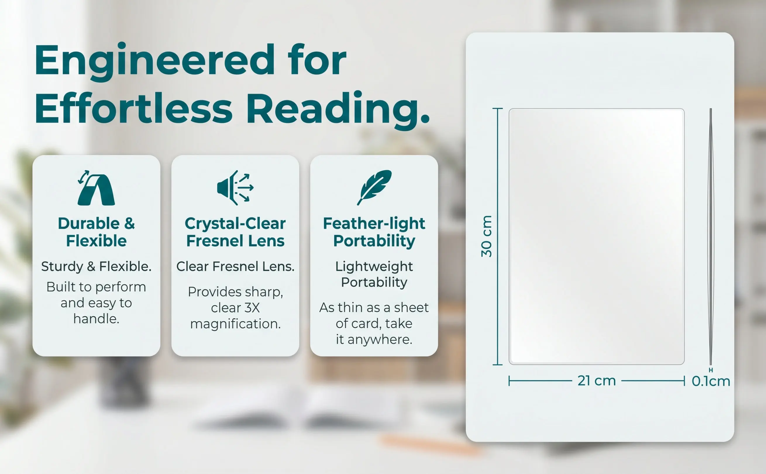 3X Fresnel Lens Magnifying Sheet 300mmx210mm A4 Full Page Size for Seniors Reading Books Computer Screen Laptop Monitor Desktop