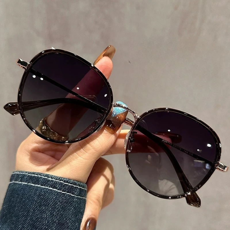 Gradual Change Color Retro Small Round Frame Sunglasses Women's Anti-ultraviolet Display Advanced Polarized Sunglasses