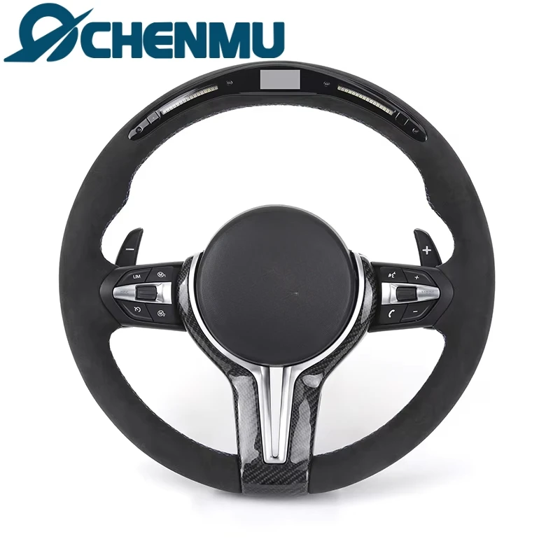 Volante deportivo LED M para BMW F10 F15 F22 F30 F32 M3 F80 M4 F82 M2 F87 M5 F90 E70 E90 E92 con embellecedor de carbono Alcantara completo