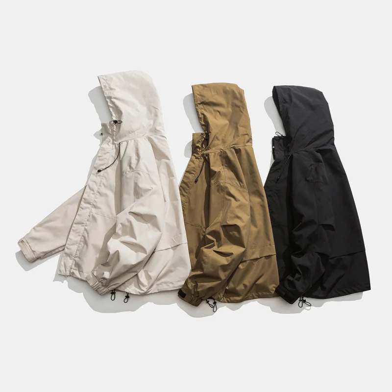 

Loose Fit Men's Outdoor Windproof Hooded Jaet y Casual Hiking Clothing Youth Faion Autumn Season Zipper Closure