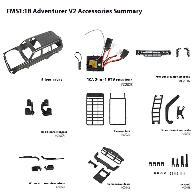 

FMS 1:18 Adventure V2 Remote Control Model Car Original Factory Parts Collection Battery Tire Car Servo Assembly Parts