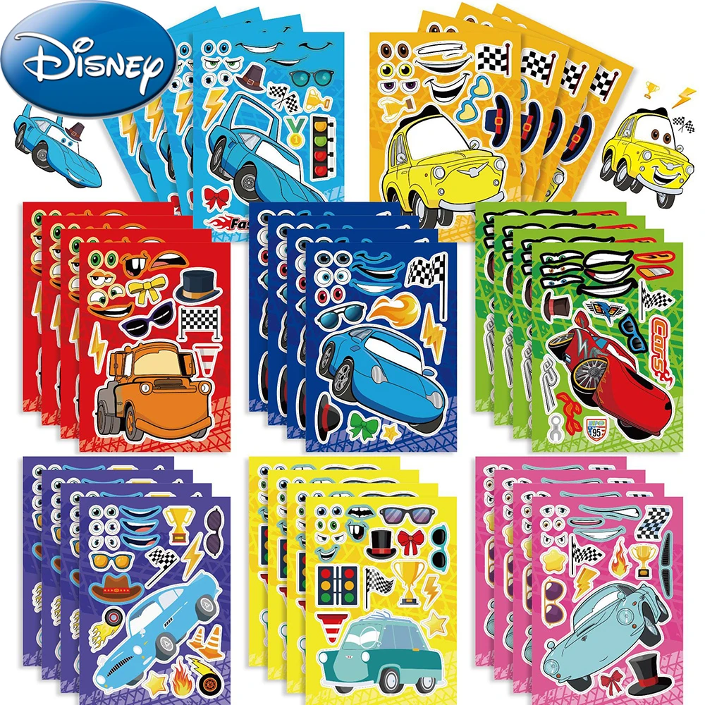 

8/16sheets Disney Cars Cartoon Lightning Mcqueen Puzzle Stickers Make A Face Children DIY Funny Assemble Jigsaw Decals Kids Toy