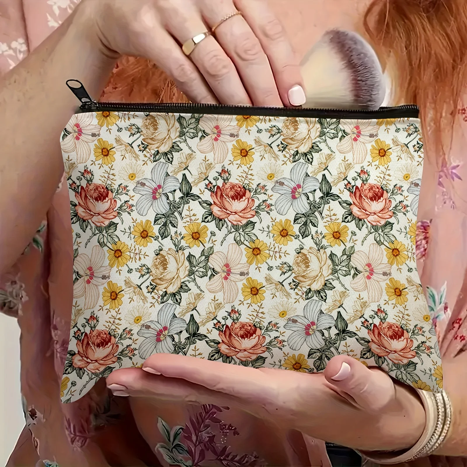 Un sac de maquillage de jardin vintage – Sac à fermeture éclair multifonctionnel mignon pour femmes, sac de rangement de bijoux