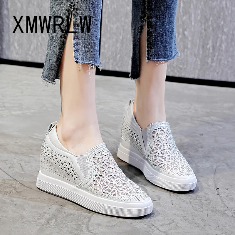 

XMWRLW 2023 Women's Spring Autumn Loafers Breathable Mesh Hidden Heel Female Wedges Shoes Women Autumn Shoes Non-Slip Loafers