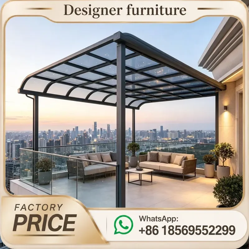 Retractable Canopy Aluminum Alloy Clear Polycarbonate Roof Anti UV Shelter For Rooftop Balcony Patio Outdoor Lounge