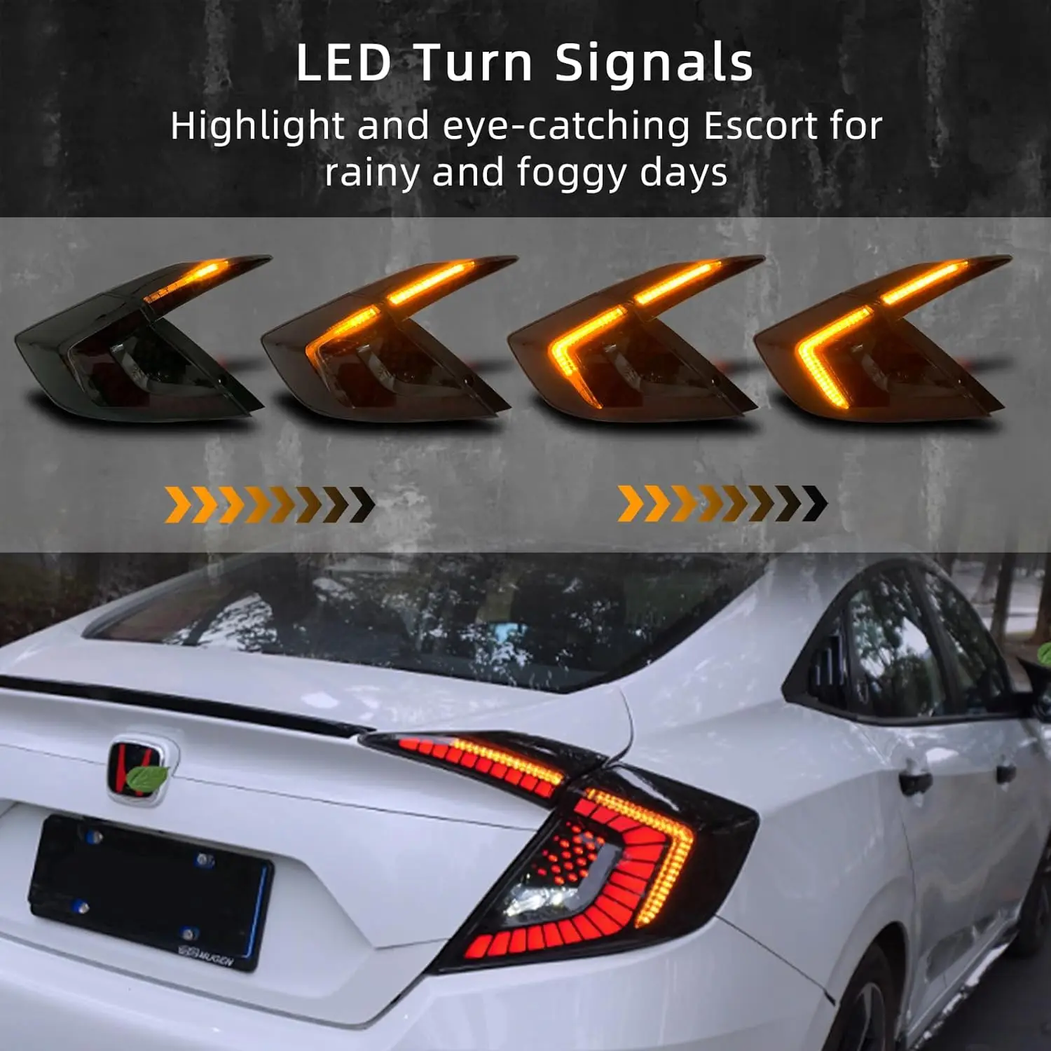 LED Tail Lights for Honda Civic 10th Gen Sedan 2016 2017 2018 2019 2020 2021 with Starting Animated (Not Fit Hatchback Type R)