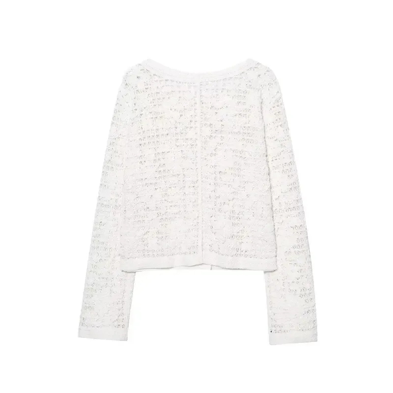 Women's Slim Fit Button-Up Crochet Hollow Jacket Summer Fashion High Street Flower Design Commuter Coat Vacation Outerwear