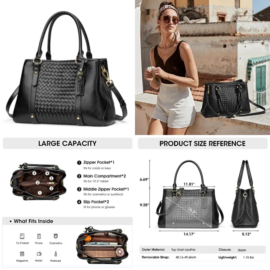 

Kattee Women Soft Genuine Leather Satchel Bags Top Handle Crossbody Purses and Handbags Totes Shoulder Hobo