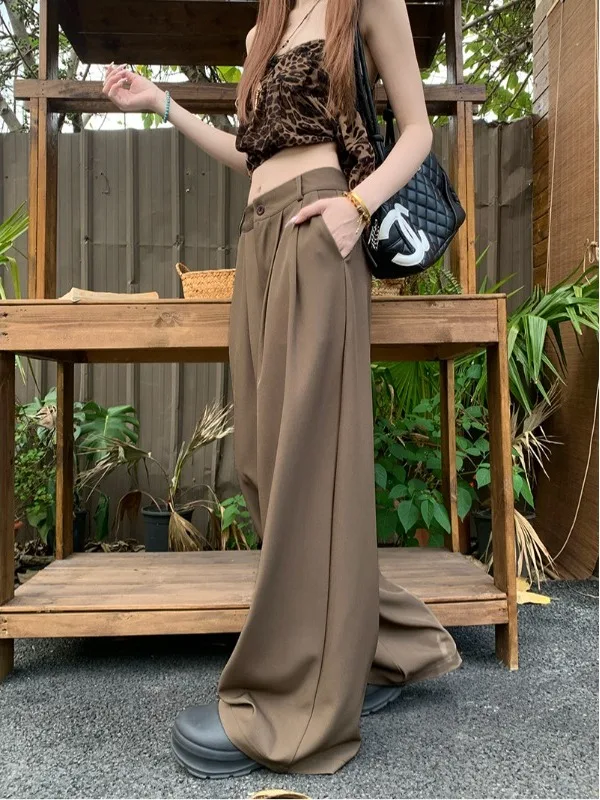 

Laid-back Style Wide Leg Suit Pants High Waist Slim Straight Casual Women's Trousers Draped Summer Versatile Floor-Length