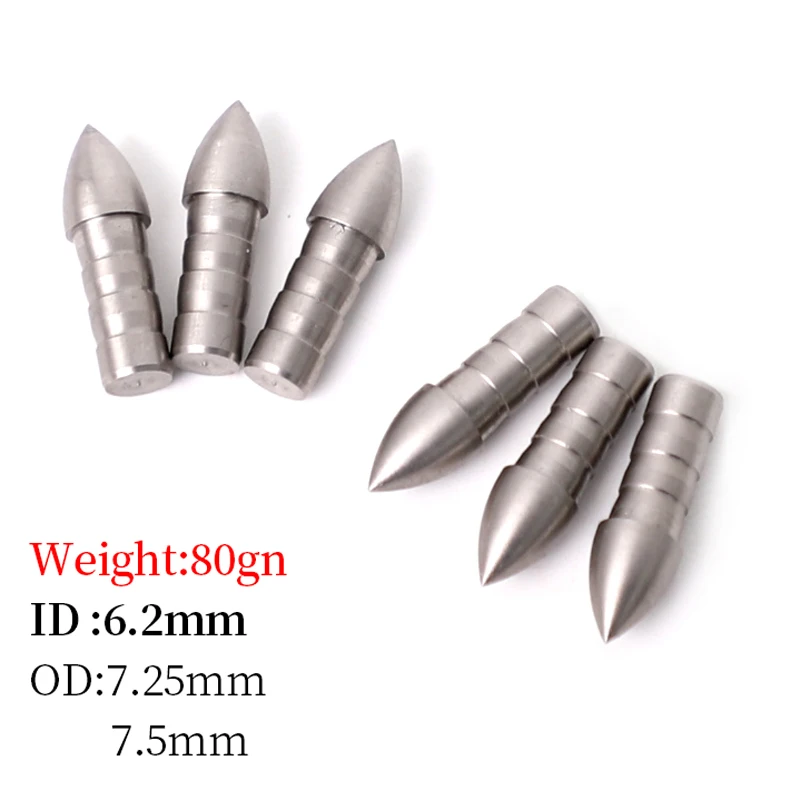 

50pcs 80/100grain Insert Arrow Head Stainsteel Tips for ID 6.2mm Shaft Archery Accessory