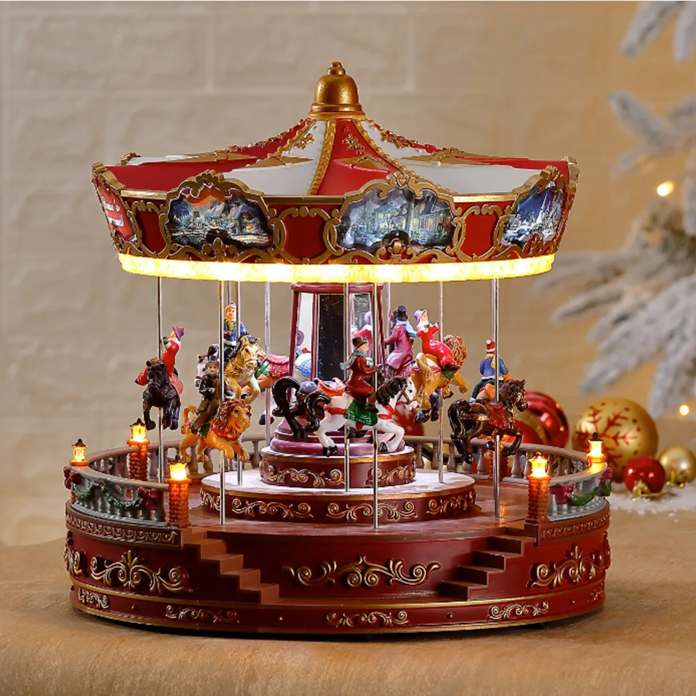 New Large Festival Decoration LED Carousel Playground Music Box Gift Crafts Ornament Christmas