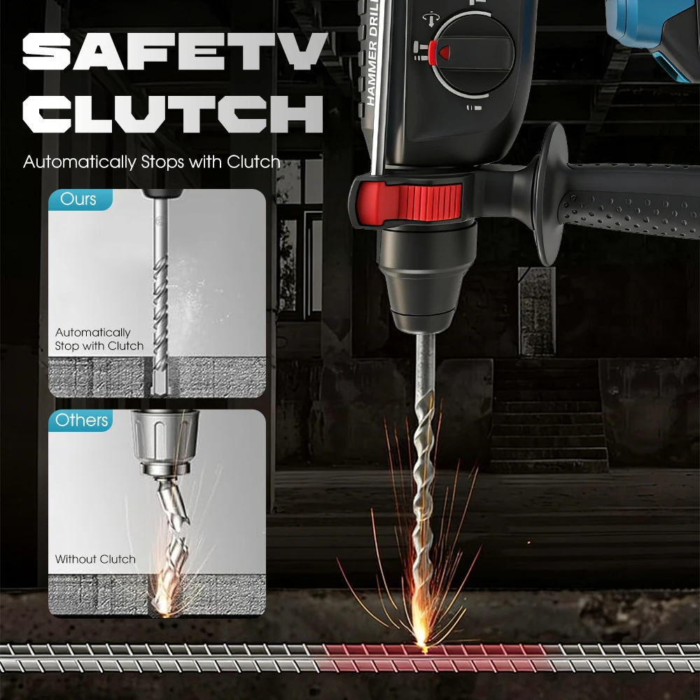 Mamidw 1500 RPM, 26mm diameter electric hammer drill, High-Power MotorPowerful Performance, For Makita 18v Battery PIN