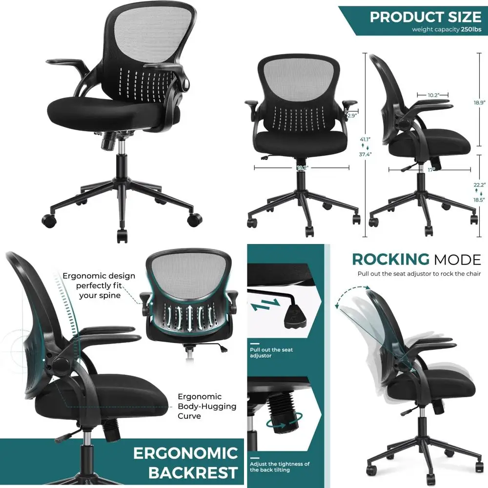 

Ergonomic Mid-Back Mesh Swivel Office Chair with Flip-up Arms and Lumbar Support for Comfortable Gaming and Work