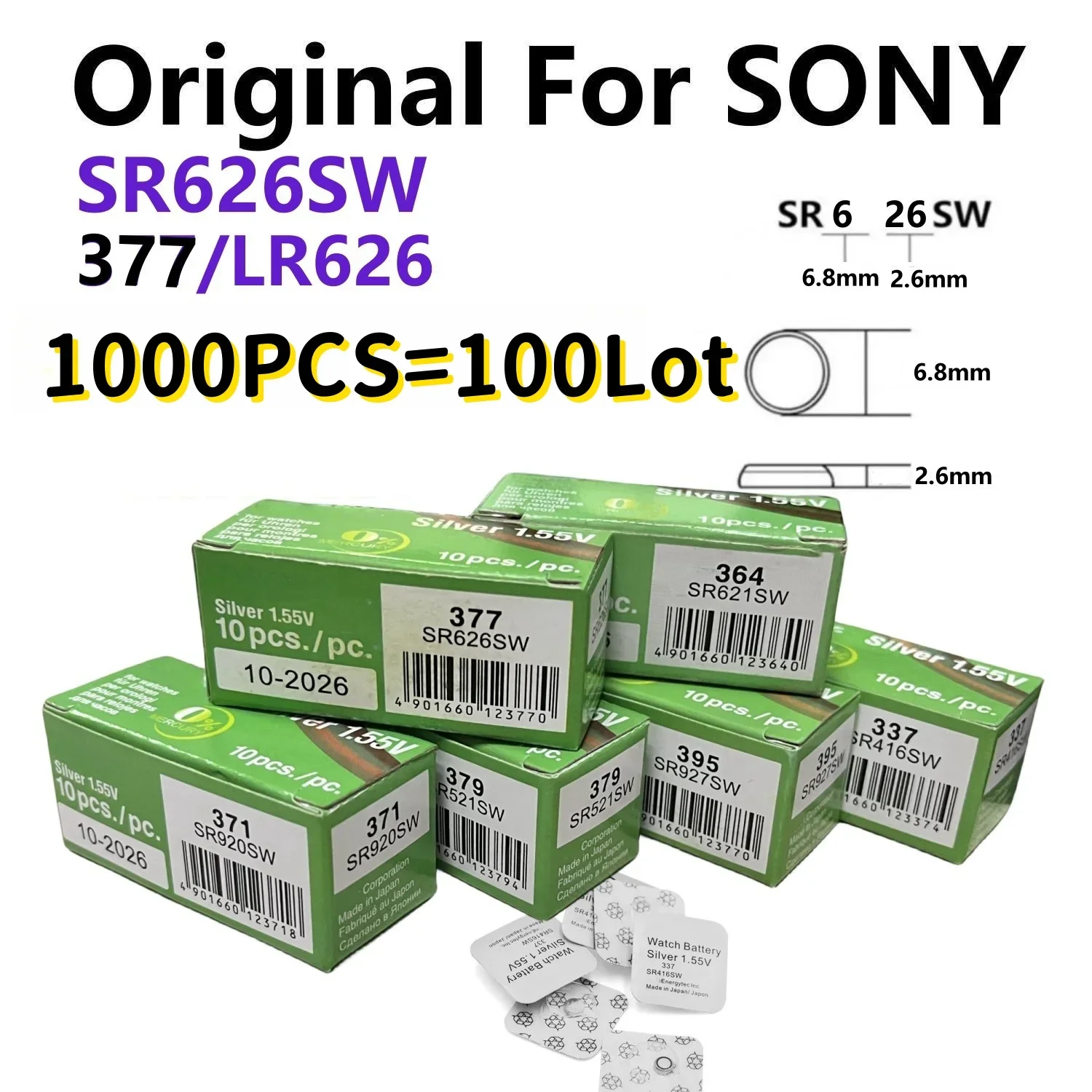 1000pcs For SONY SR626SW LR626 AG4 1.55V Batteries LR66 377 377A Alkaline Battery Watch Toys Car Remote Coin Cell Original