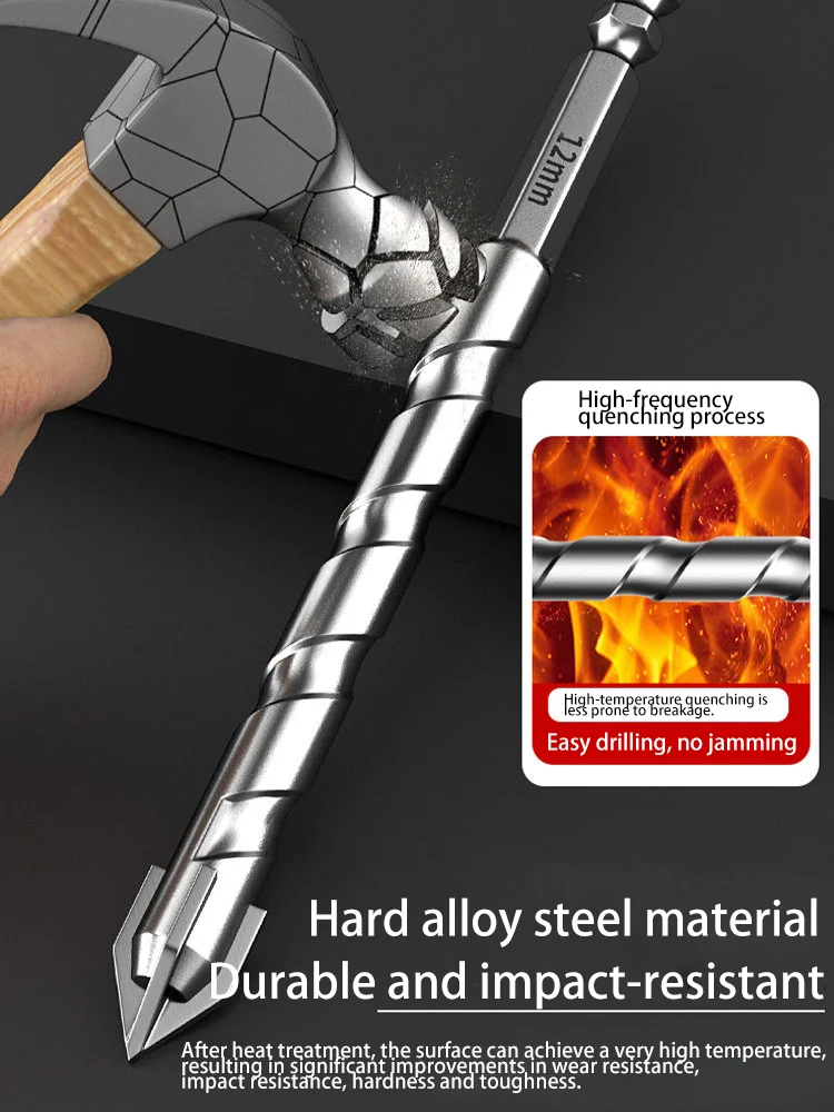 Alloy four-edge drill bit for tile drilling in concrete, ultra-hard special electric drill, high-hardness dry drilling bit