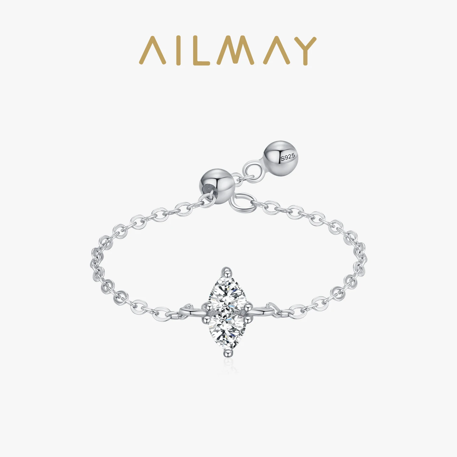 Ailmay solidne 925 Sterling Silver moda w kształcie kropli wody czlink łańcuszek regulowane pierścionki dla kobiet biżuteria zaręczynowa ślubne