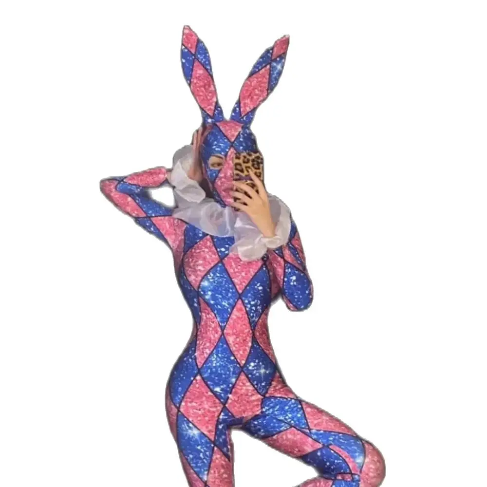 

New Women Sexy Jumpsuit DS Bar Performance New Nightclub DJ Singer Collar Dance Costume Bunny Girl Cosplay Costume Halloween