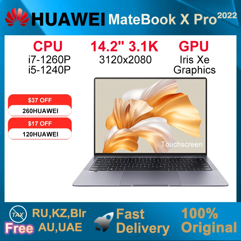 2022 HUAWEI MateBook X Pro 14.2 Inch Laptop i5-1240P i7-1260P 16GB 512GB/1TB Netbook With Iris Xe Graphics Notebook  Ultra-Thin