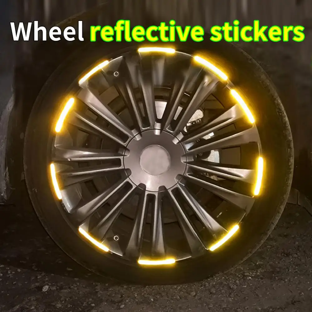 10/20pcs Car Wheel Tire Hub Rim Reflective Sticker Car Motorcycle Bike Night Riding Safety Warning Strip Fluorescent Decals