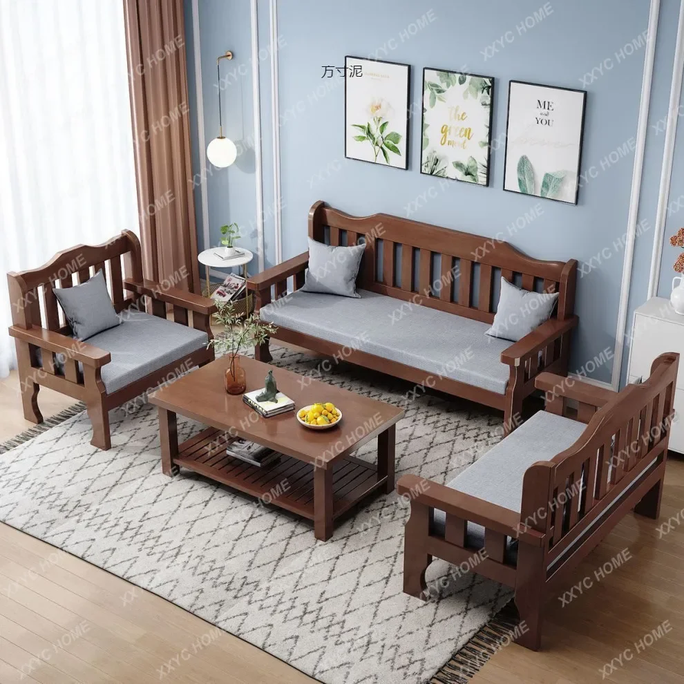 

YYSolid wood bench combination sofa small apartment simple leisure living room retro balcony new Chinese style office wooden sof