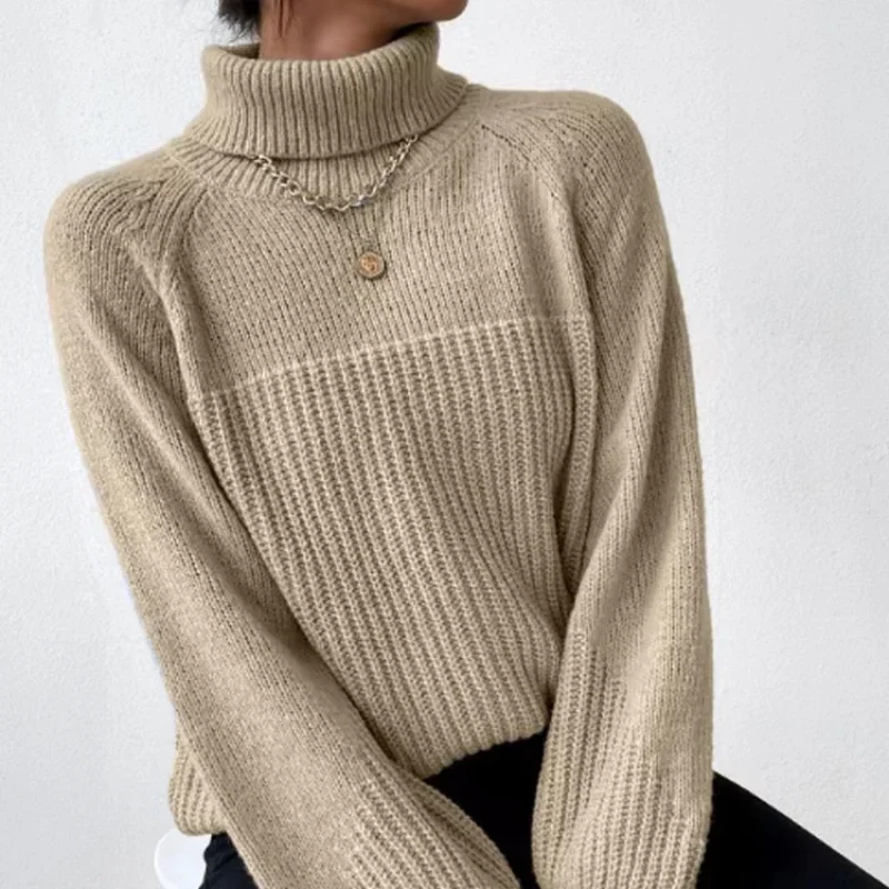 2023 Autumn and Winter New Simple Polo Collar Raglan Sleeve Sleeves Office Lady Comfortable Basic Casual Female Knitted Sweater