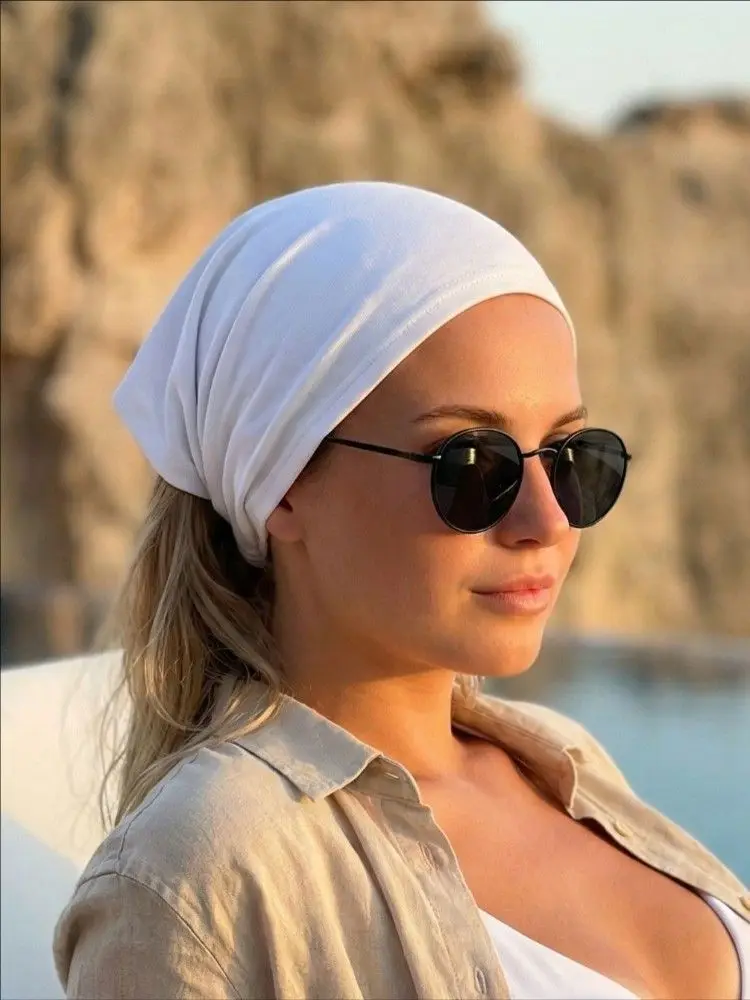 Faixa de Cabelo Elástica Feminina - Lenço de Malha 95% Algodão, Lenço de Praia Conversível (Multifuncional)