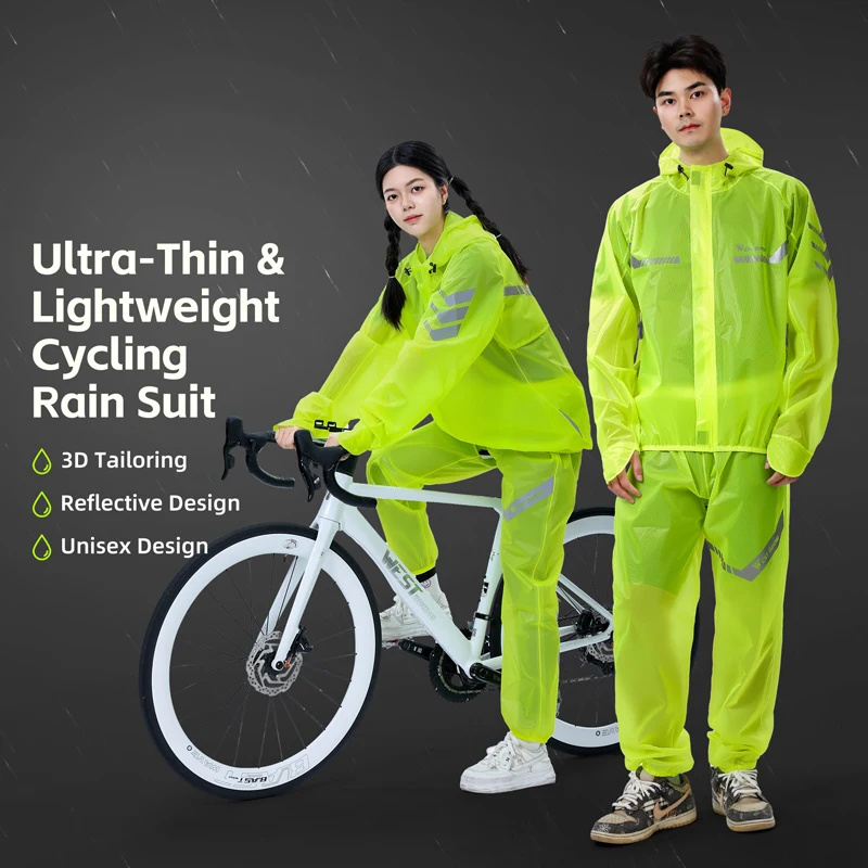 WEST BIKING Waterproof Cycling Raincoat MTB Road Bike Cycling Hooded Jacket Windproof Safety Reflective Motorcycle Raincoat