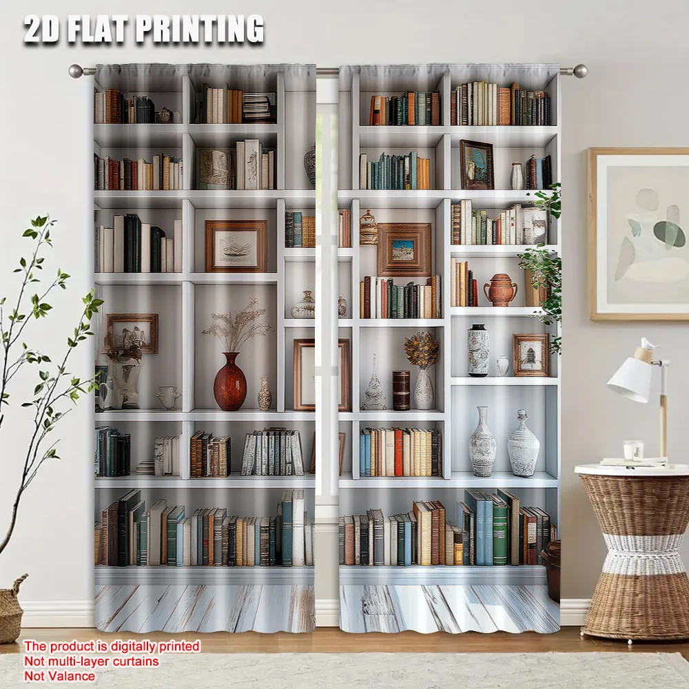 Shelf, books, vase and frame Print Drapes Room Darkening Window Curtains for Home Decor,Rod Pocket Blackout Curtains Bedroom