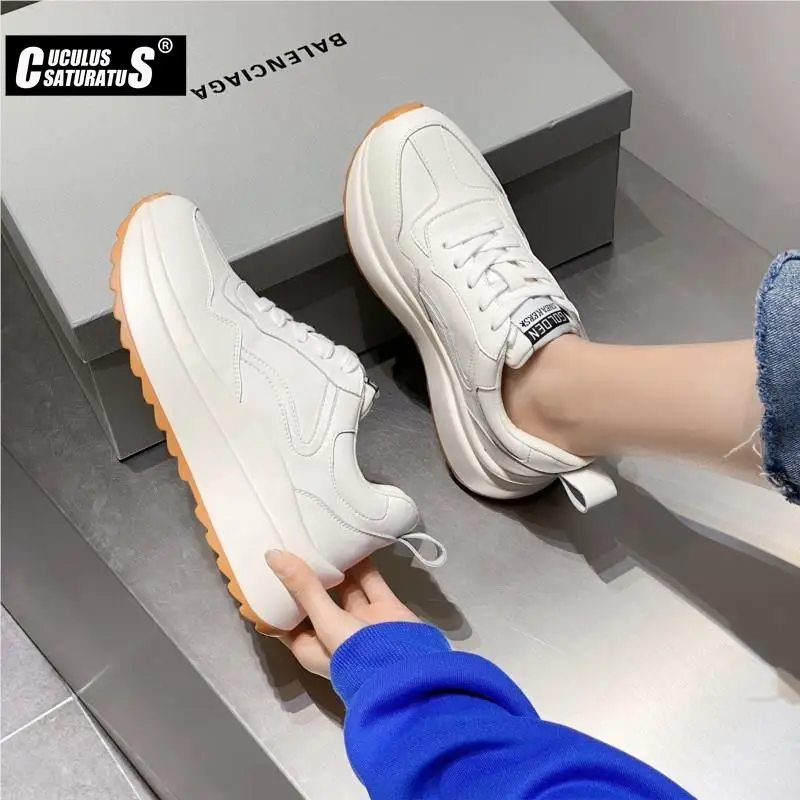 2022 Women Shoes Wedges Sneakers Vulcanize Shoes Shake Shoes Fashion Girls Sport Shoes Genuine Leather Sneakers Shoes Footwear