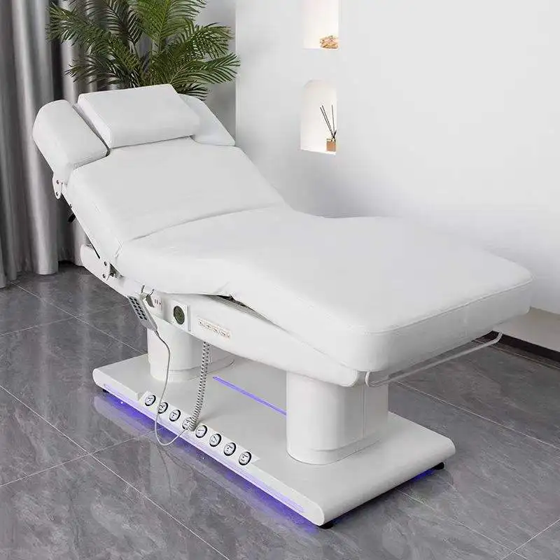 

Modern Full White Beauty Salon Furniture Foot Control Facial Eyelash Bed Luxury 4 Motors Reclining Electric Massage Table Bed