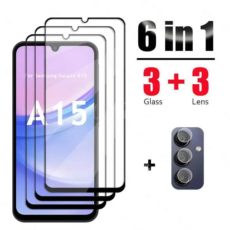 6 In 1 For Samsung Galaxy A15 Glass Tempered Glass Samsung A15 A25 A05 A05S Glass Screen Protector Camera Film Galaxy A15 Glass