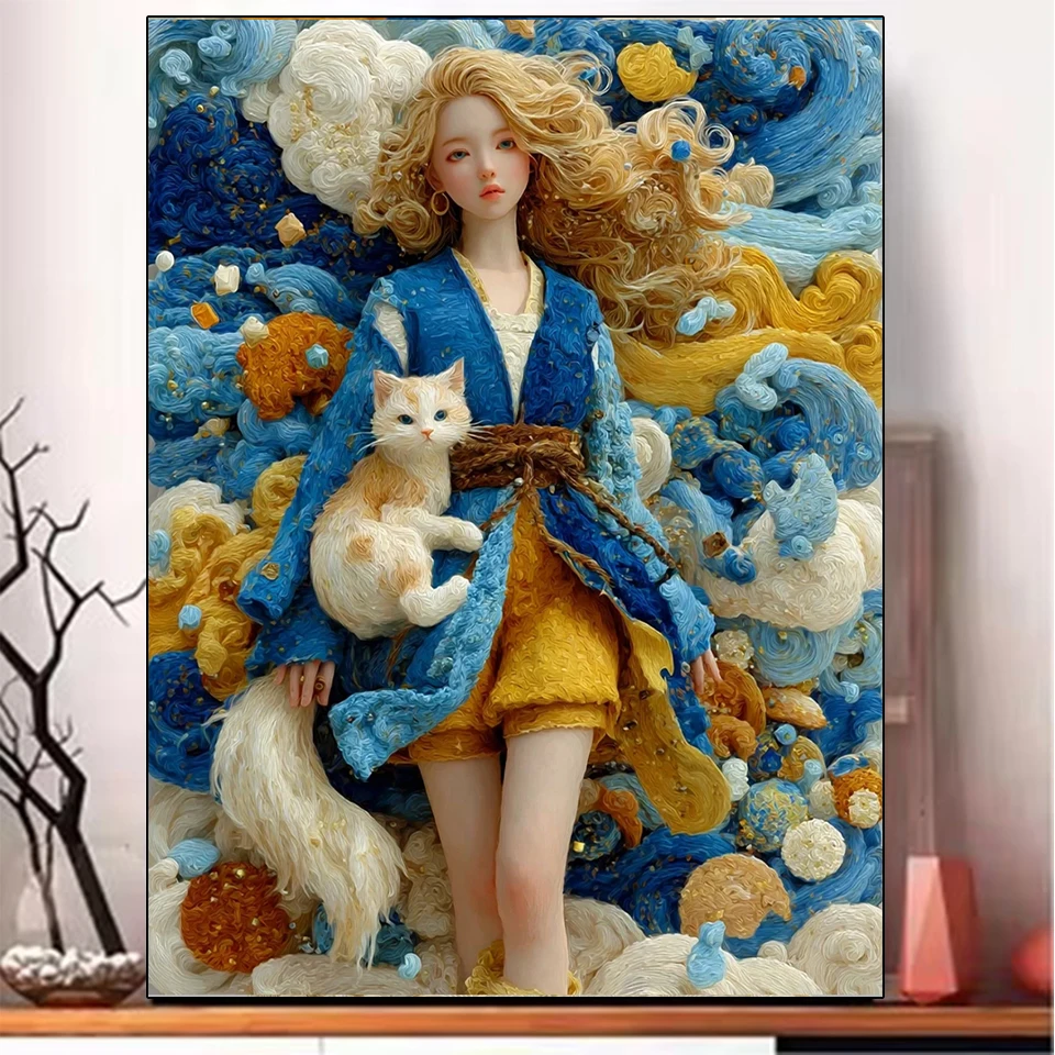 

Diamond Painting Dream Girl and Cat Jewelry Cross Embroidery Set 5D DIY Mosaic Embroidery 2026 Christmas and New Year Gift