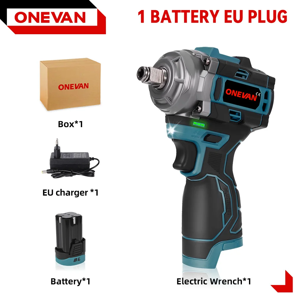 ONEVAN 500N.M borstelloze elektrische slagmoersleutel Handheld draadloze elektrische schroevendraaier Wrench Power Tool met lithium-ionbatterij - afbeelding 1