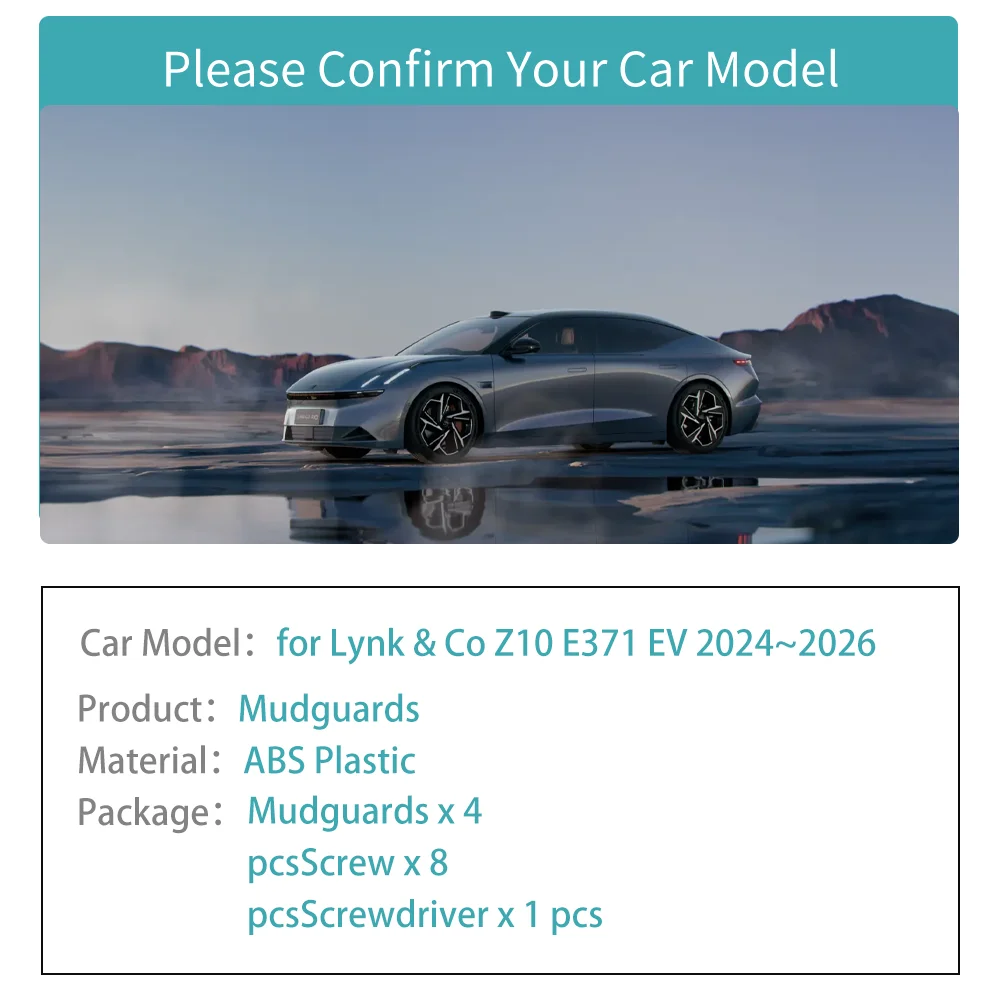 

4 шт. автомобильные брызговики для Lynk & Co Z10 E371 EM-P 2024 ~ 2026, брызговики, переднее и заднее колесо, расклешенная крышка, аксессуары