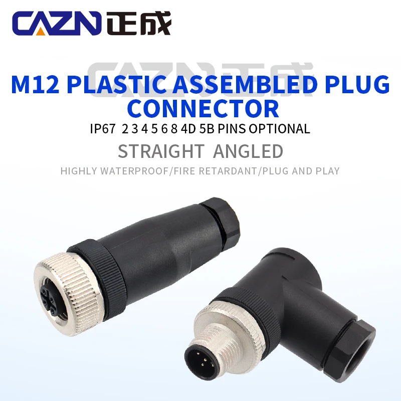 Hot-selling M12 Plastic Straight Angled Assembled Connectors 2 3 4 5 6 8 12 17 Pins A B D Male Female PG7 PG9 Metal Connectors