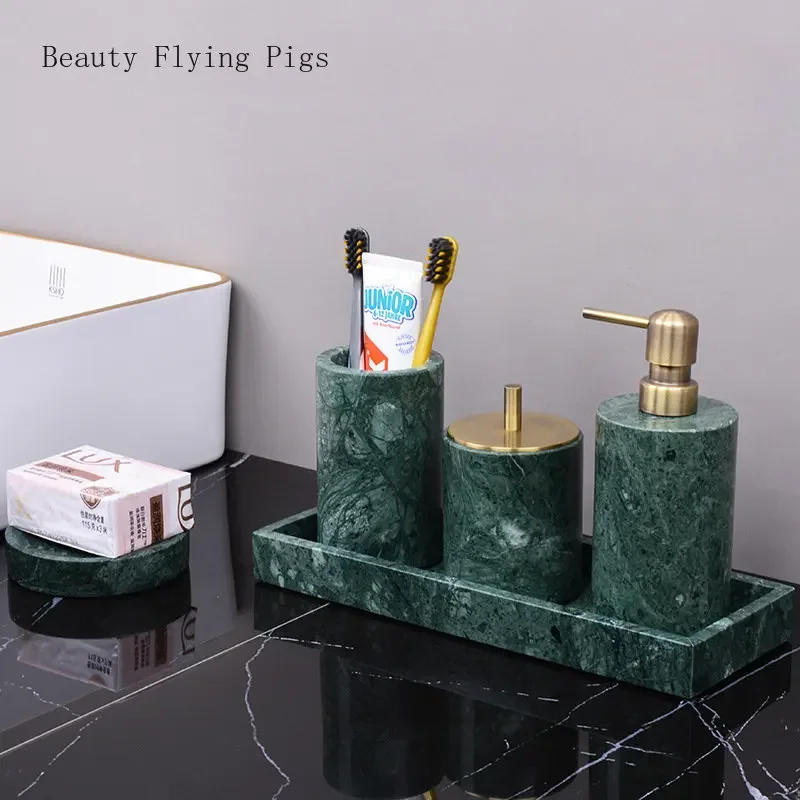 Green marble light luxury bathroom wash set tray, bathroom sink, toothbrush, shelf decoration marble tray  household items