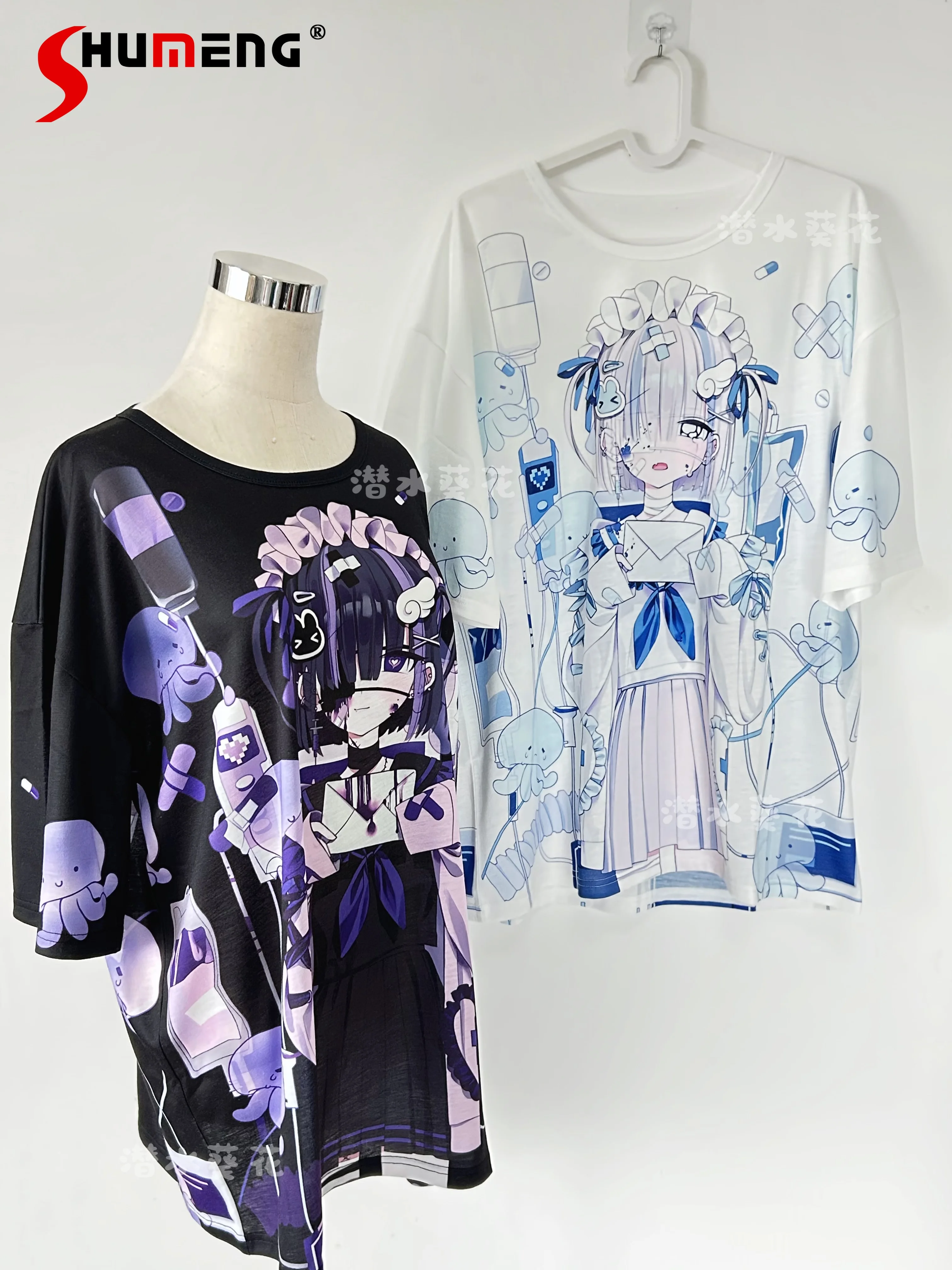 

Harajuku Subculture Y2k Anime Print T-shirt Summer 2025 Japanese Style Girl Sweet Cool Kawaii Short-sleeved Top 2D Loose T-shirt
