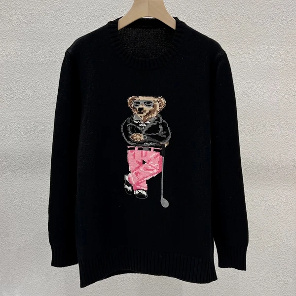 

Свободный крой, мужской вязаный шерстяной свитер, круглый, повседневный, с мультяшным принтом медведя, длинный хлопок све, 00% осенне-зимний трикотаж